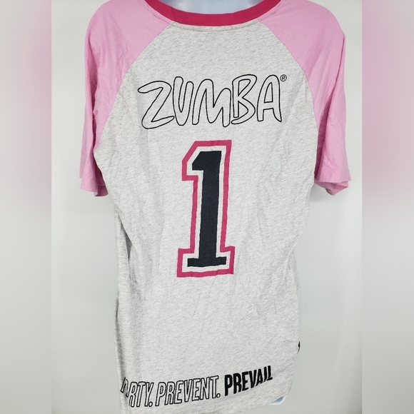 Zumba Shirt Women's Large Pink & White  Party In Pink Graphics Short Sleeves - Picture 3 of 9